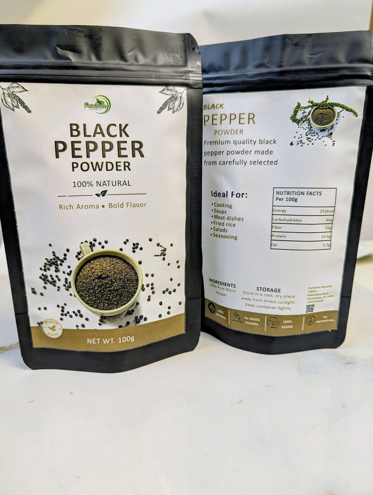Black Pepper Powder (Whole) - Natural & Aromatic Spice | Purevista Naturals