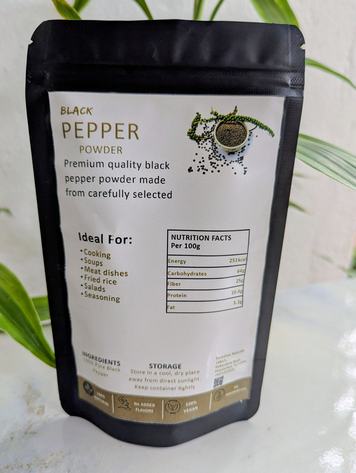 Black Pepper Powder (Whole) - Natural & Aromatic Spice | Purevista Naturals